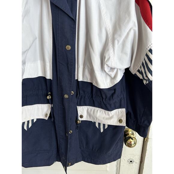 Vtg The Current Seen Windbreaker Jacket Retro Mens Large Nautical Red White Blue - Picture 3 of 8